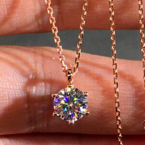 🎊 Round CZ Rose Gold Plated Dainty Necklace for Women, EVGG1075